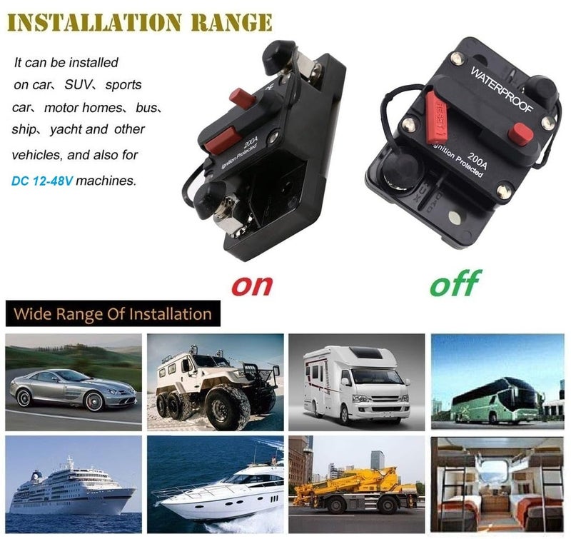 ANJOSHI 250 Amp Circuit Breaker 30A-300A with Manual Reset Waterproof Inline Fuse Inverter for Marine Trolling Motors Boat ATV Manual Power 12V-48VDC - Image 3